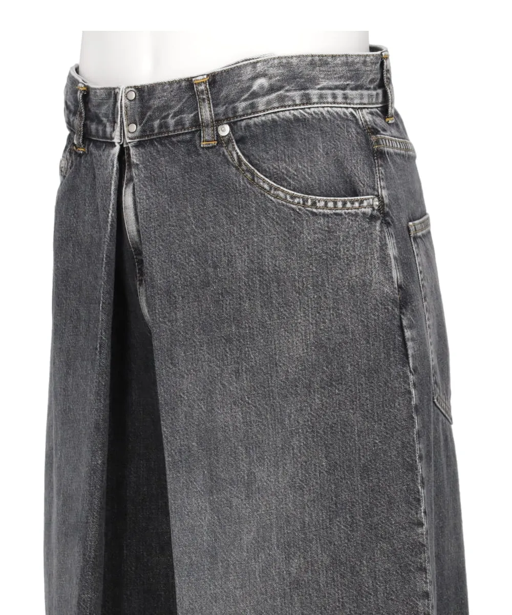 WASHED DENIM WIDE PANTS (SHORT LENGTH)